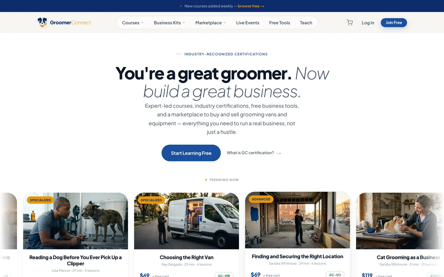 The GroomerConnect homepage